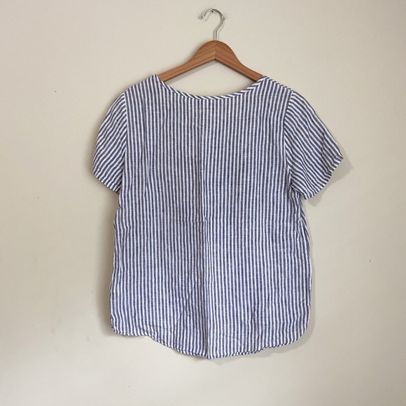 Christian Siriano Linen Blue and White Boxy Blouse - Picture 5 of 5